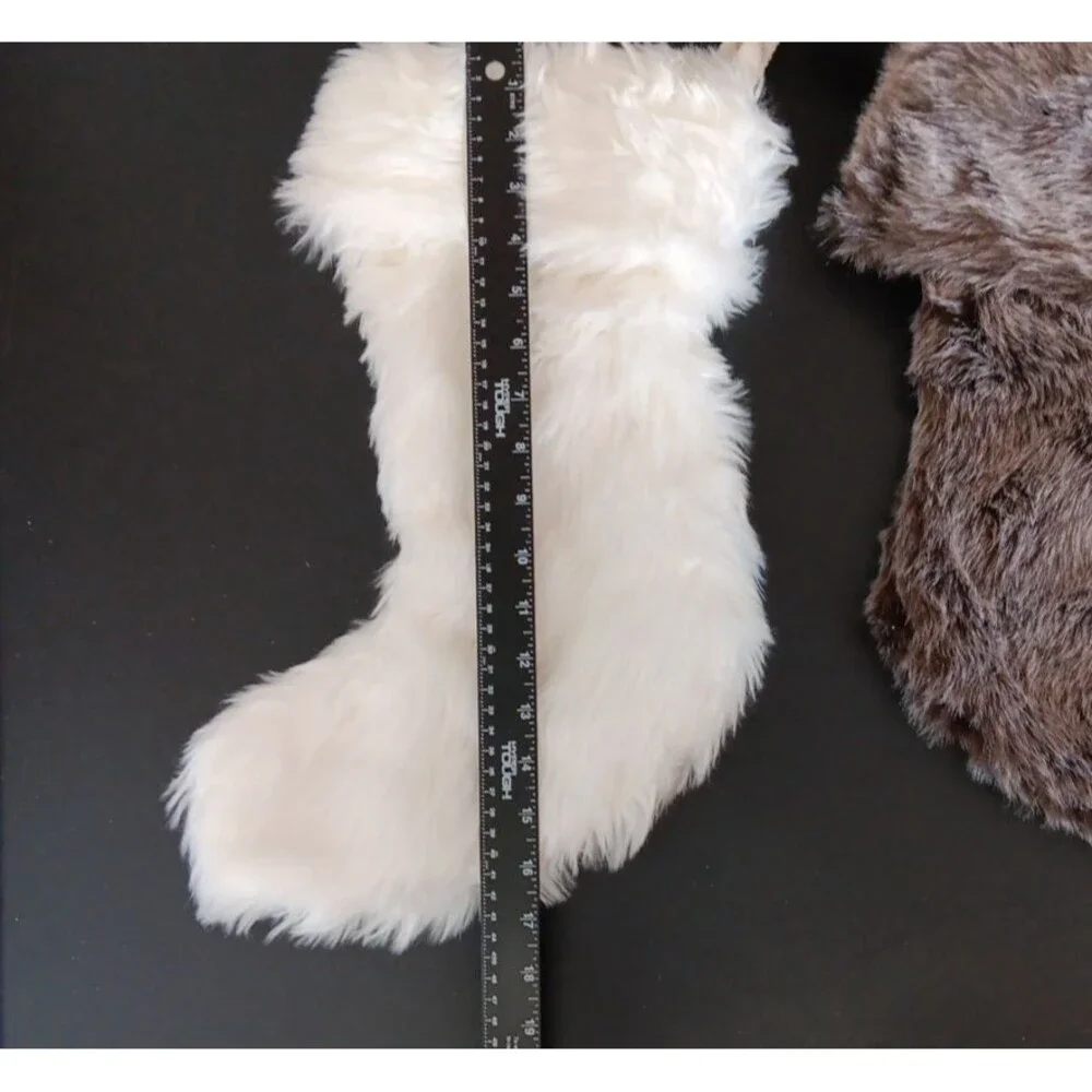 Target Wonderland Faux White & Brown Fur Christmas Stocking 17” Lined